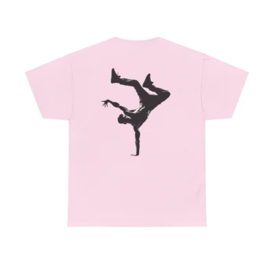 The back of a BigBabyGorillaBear.Com "B-Boy Breakdancing" Unisex T-shirt - Color Pink.