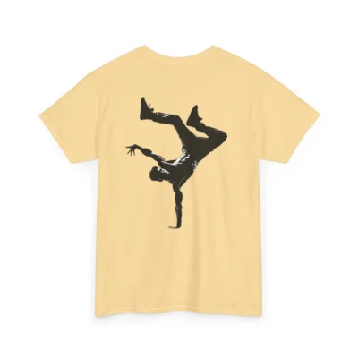 The back of a BigBabyGorillaBear.Com "B-Boy Breakdancing" Unisex T-shirt - Color Yellow Haze.