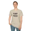 Male model wearing a sand colored "I Got 99 Problems, But Being Rich Ain't One of Them!" T-shirt.