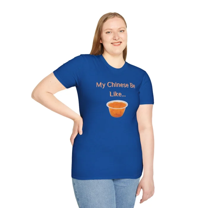 BBGB "My Chinese Be Like..." Royal blue tee on an attractive female model.