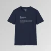 Navy t-shirt mockup with the word "Focus" on the front, in the appearance of a word in a dictionary, including pronunciation beneath the main word. The text beneath says "WAIT...does it say Hokus? Oh, that reminds me of MAGIC...Oh, yeah, focus...OH LOOK, a fly on the wall!!!!"