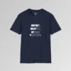 A navy shirt with the phrase "Im'ma Busta Mess You Up!" on the front. The writing is half solid filled with white, and half not filled with white outlining, going from the top left of the phrase diagonally to the bottom right of the phrase.