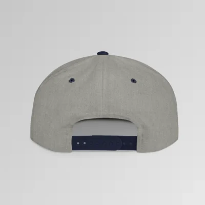 A mockup of the back of the "BBGB Flat Bill Snapback Cap" - navy.