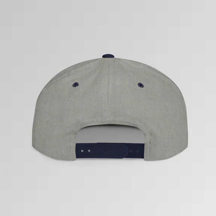 A mockup of the back of the "BBGB Flat Bill Snapback Cap" - navy.