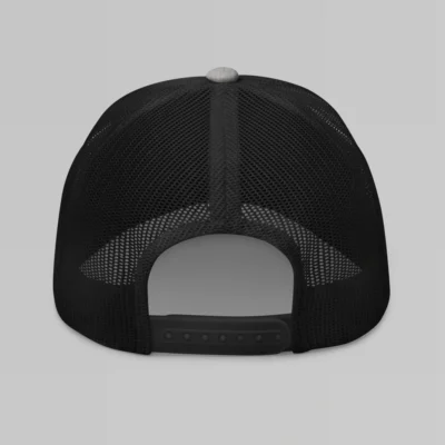 Back of a Heather Black Mesh Trucker cap.