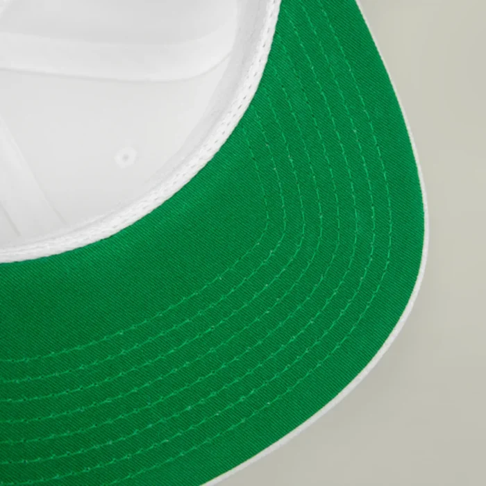 Image of the underside of the BBGB Flat Bill Snapback Cap, which is green for a classic look.