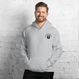 A male model showcasing the sport grey BBGB Embroidered hoodie.