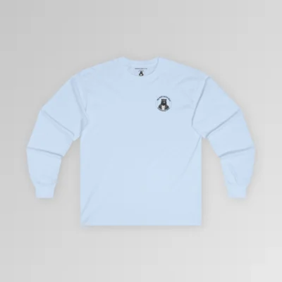 Light Blue, Long Sleeve Tee with the Big Baby Gorilla Bear Logo on the front left breast of the shirt.