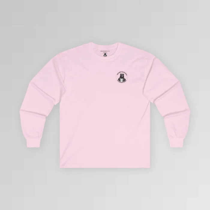 Pink, Long Sleeve Tee with the Big Baby Gorilla Bear Logo on the front left breast of the shirt.