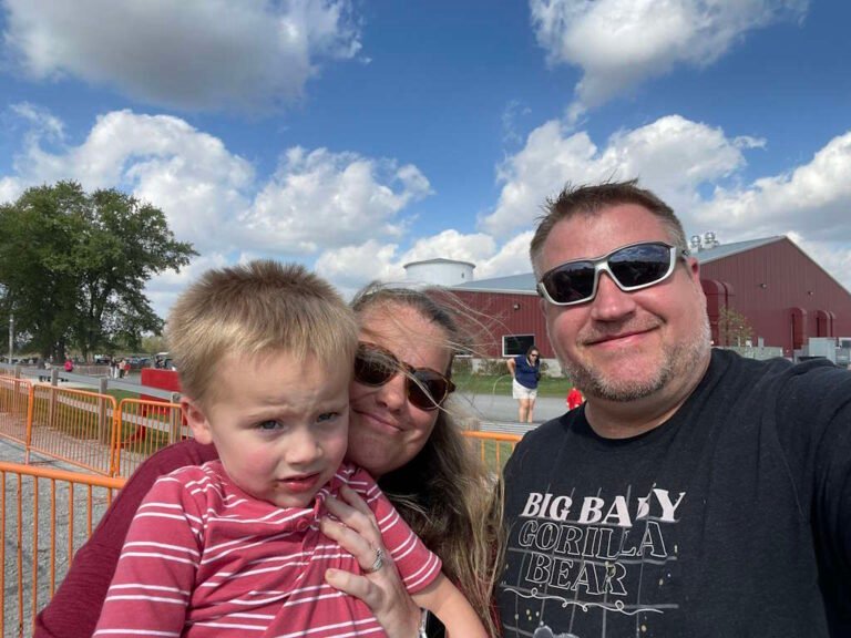 BBGB Founder and Family - Wearing shades on a windy day, outside at Young's Dairy Farm, Yellow Springs, OH.